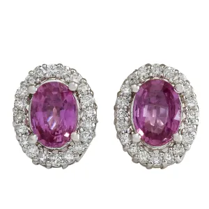 3.10 Carat Natural Sapphire 14K White Gold Diamond Earrings