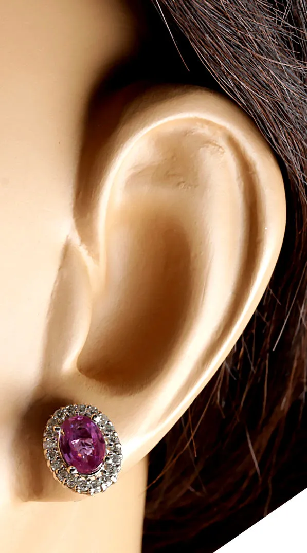 3.10 Carat Natural Sapphire 14K White Gold Diamond Earrings