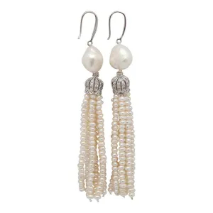 313-01-S | PEARL TASSEL EARRINGS ON SILVER