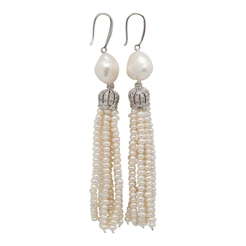 313-01-S | PEARL TASSEL EARRINGS ON SILVER