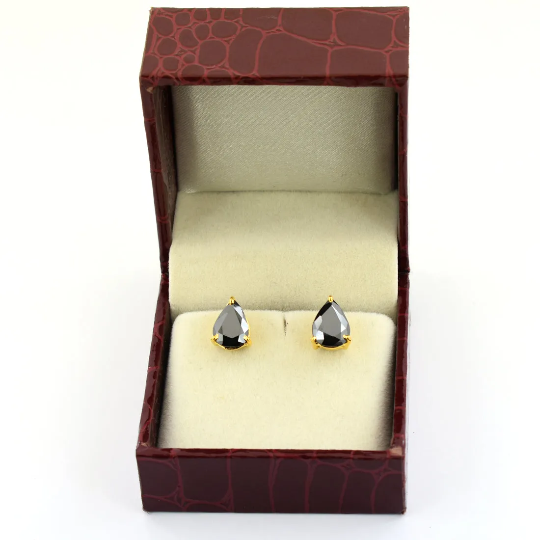 4 Ct AAA Certified Pear Shape Black Diamond Solitaire Studs in 3 Prong Style, Elegant Look & Great Shine