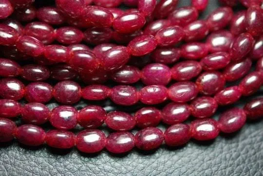 4 Inch Strand Natural Dyed Ruby Smooth Oval Beads, 8-6mm Size
