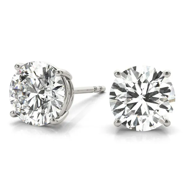 4-Prong Round Platinum Basket Moissanite Solitaire Stud Earrings
