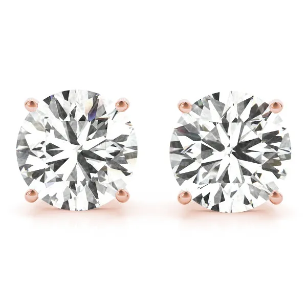 4-Prong Round Platinum Basket Moissanite Solitaire Stud Earrings