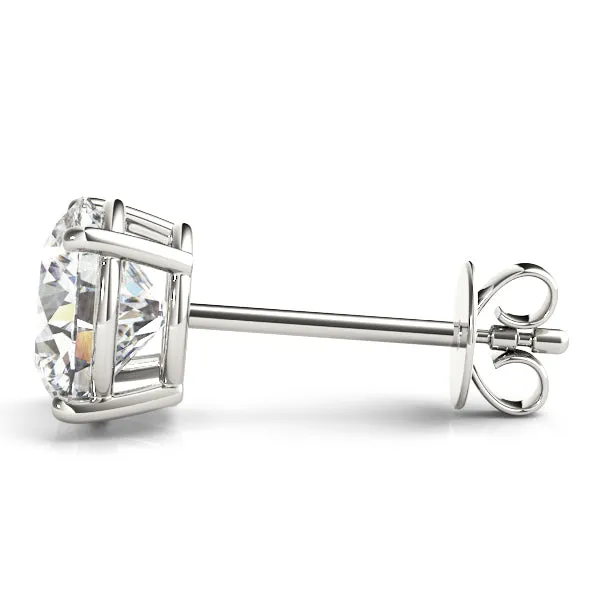 4-Prong Round Platinum Basket Moissanite Solitaire Stud Earrings