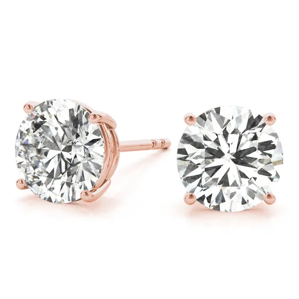 4-Prong Round Platinum Basket Moissanite Solitaire Stud Earrings
