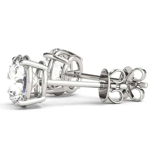4-Prong Round Platinum Basket Moissanite Solitaire Stud Earrings