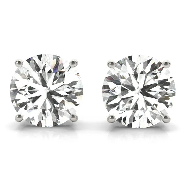 4-Prong Round Platinum Basket Moissanite Solitaire Stud Earrings