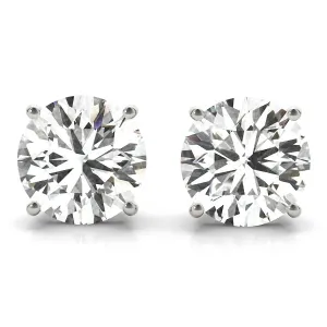 4-Prong Round Platinum Basket Moissanite Solitaire Stud Earrings