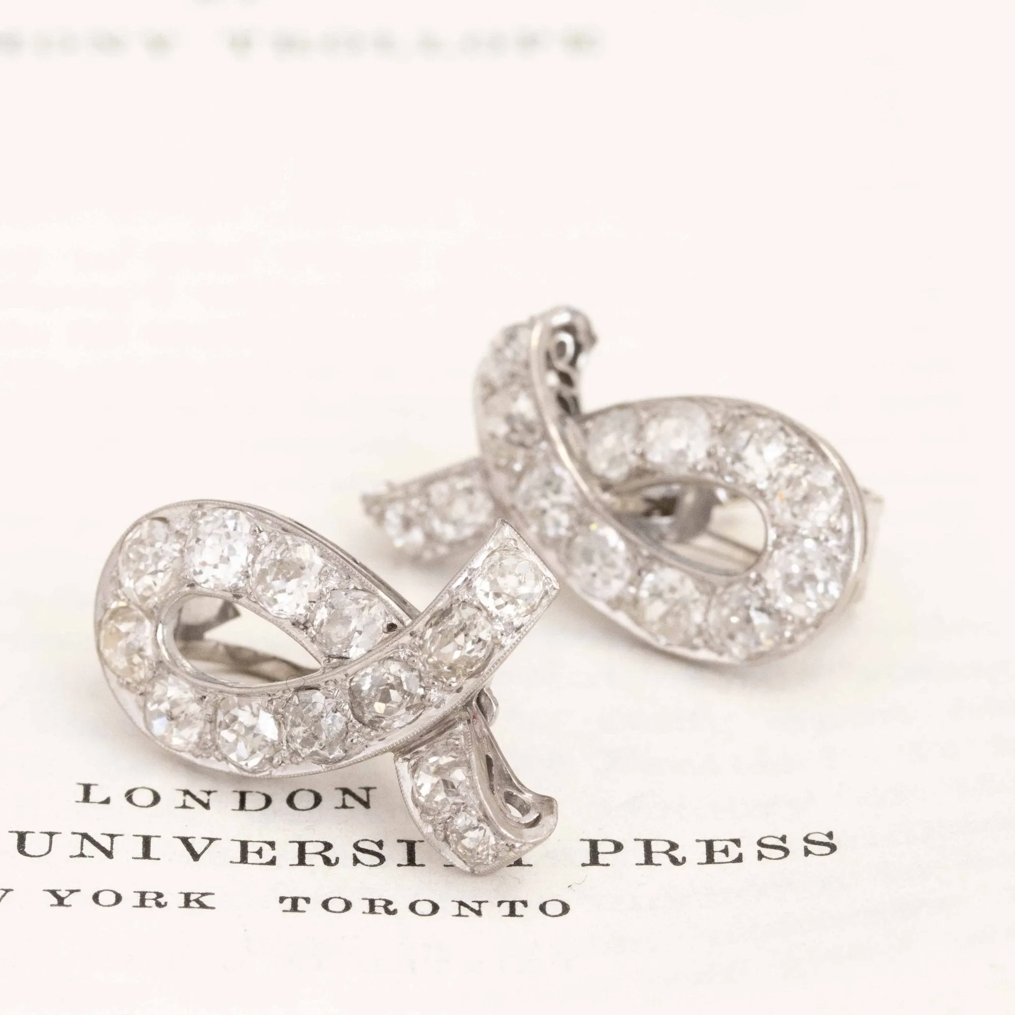 4.50ctw Art Deco Old Mine Cut Diamond Ribbon Earrings