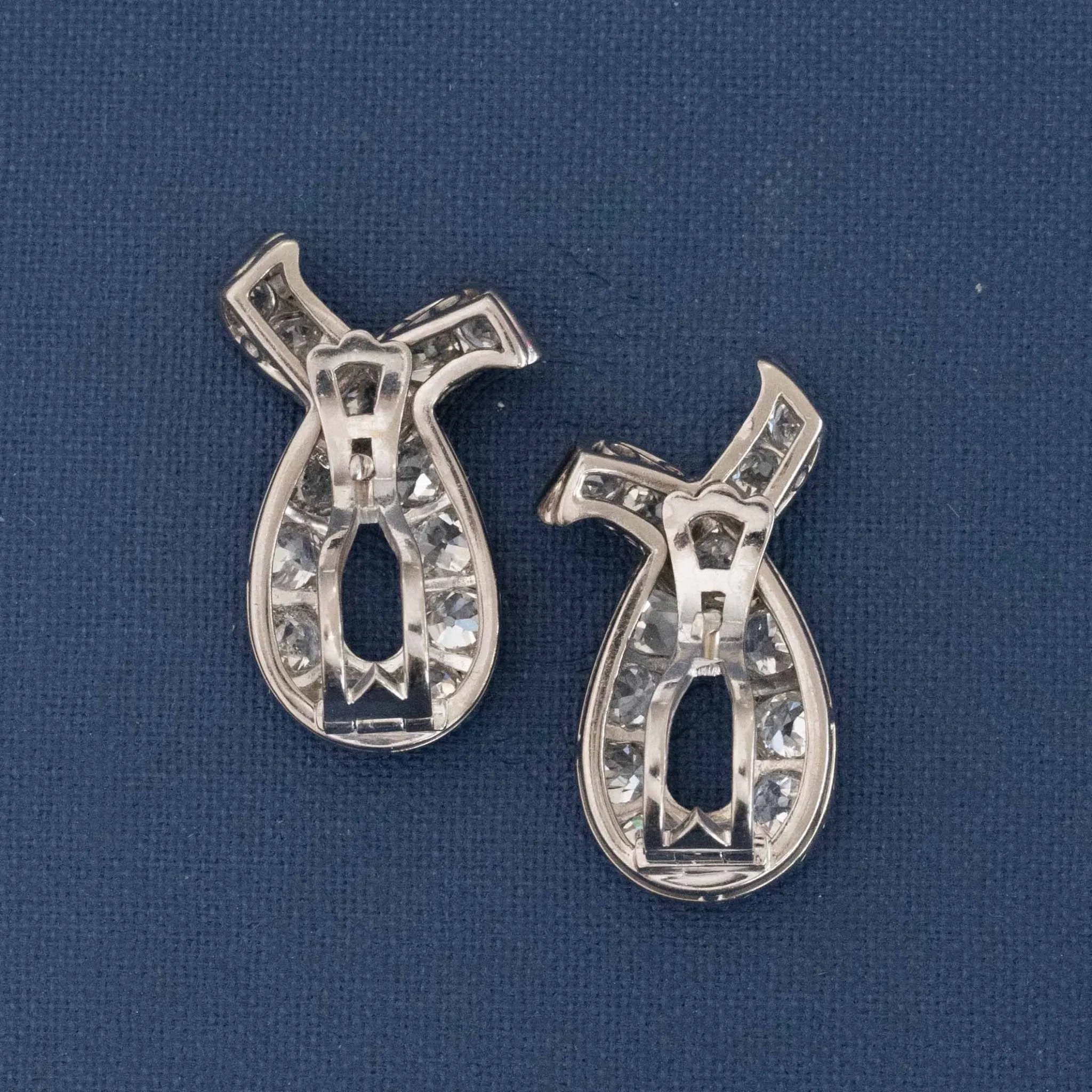 4.50ctw Art Deco Old Mine Cut Diamond Ribbon Earrings