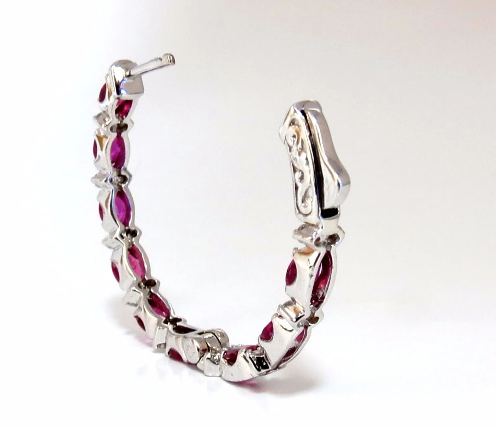 4.58ct natural red ruby diamond hoop earrings 14kt gold
