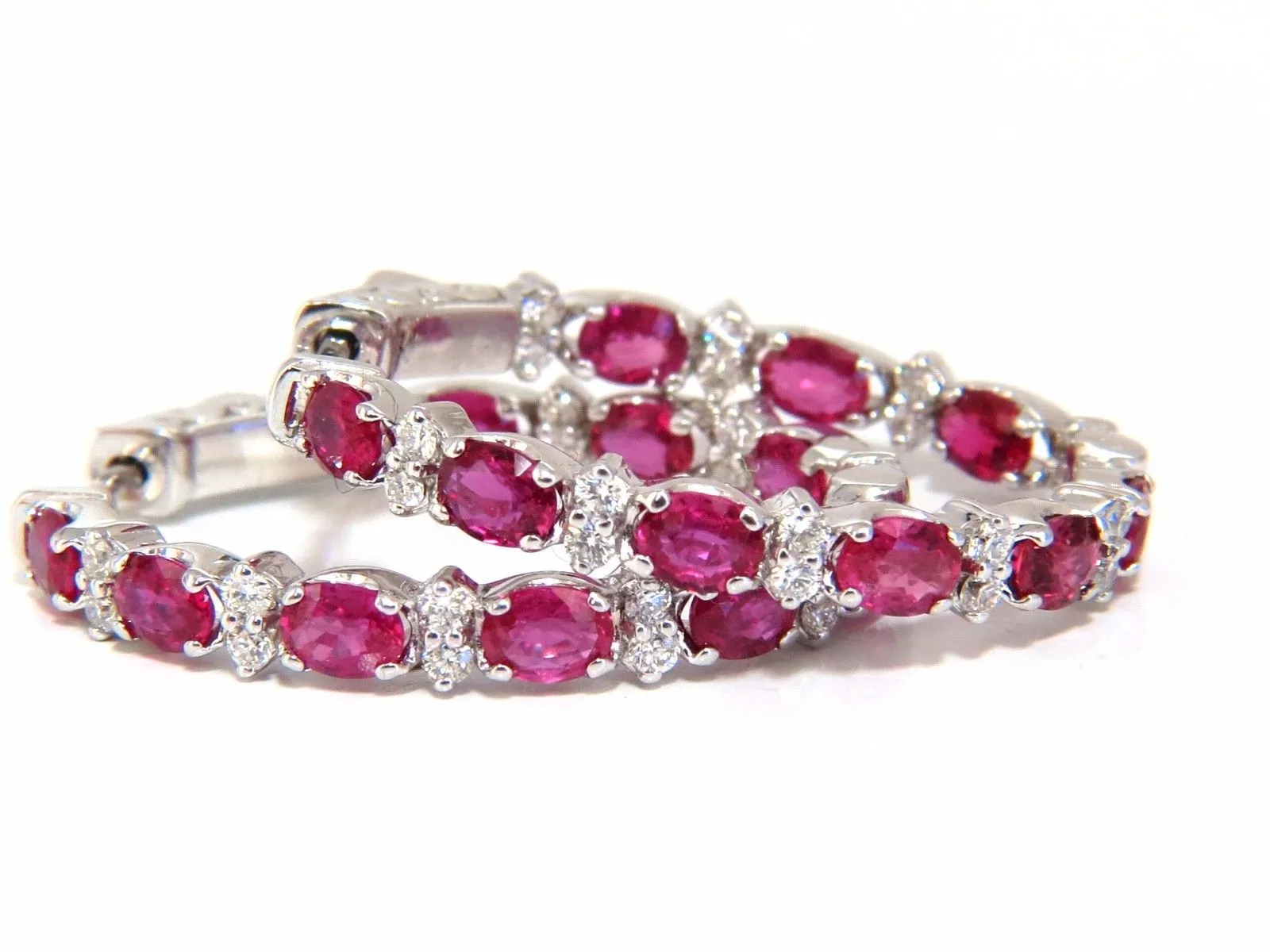 4.58ct natural red ruby diamond hoop earrings 14kt gold