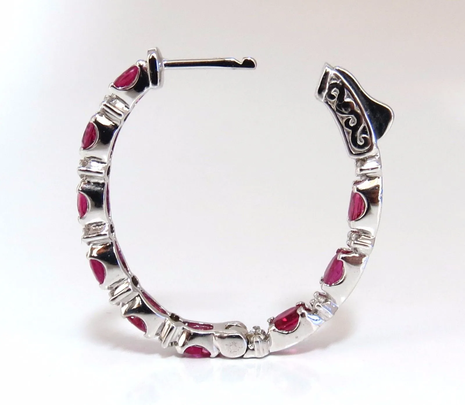 4.58ct natural red ruby diamond hoop earrings 14kt gold