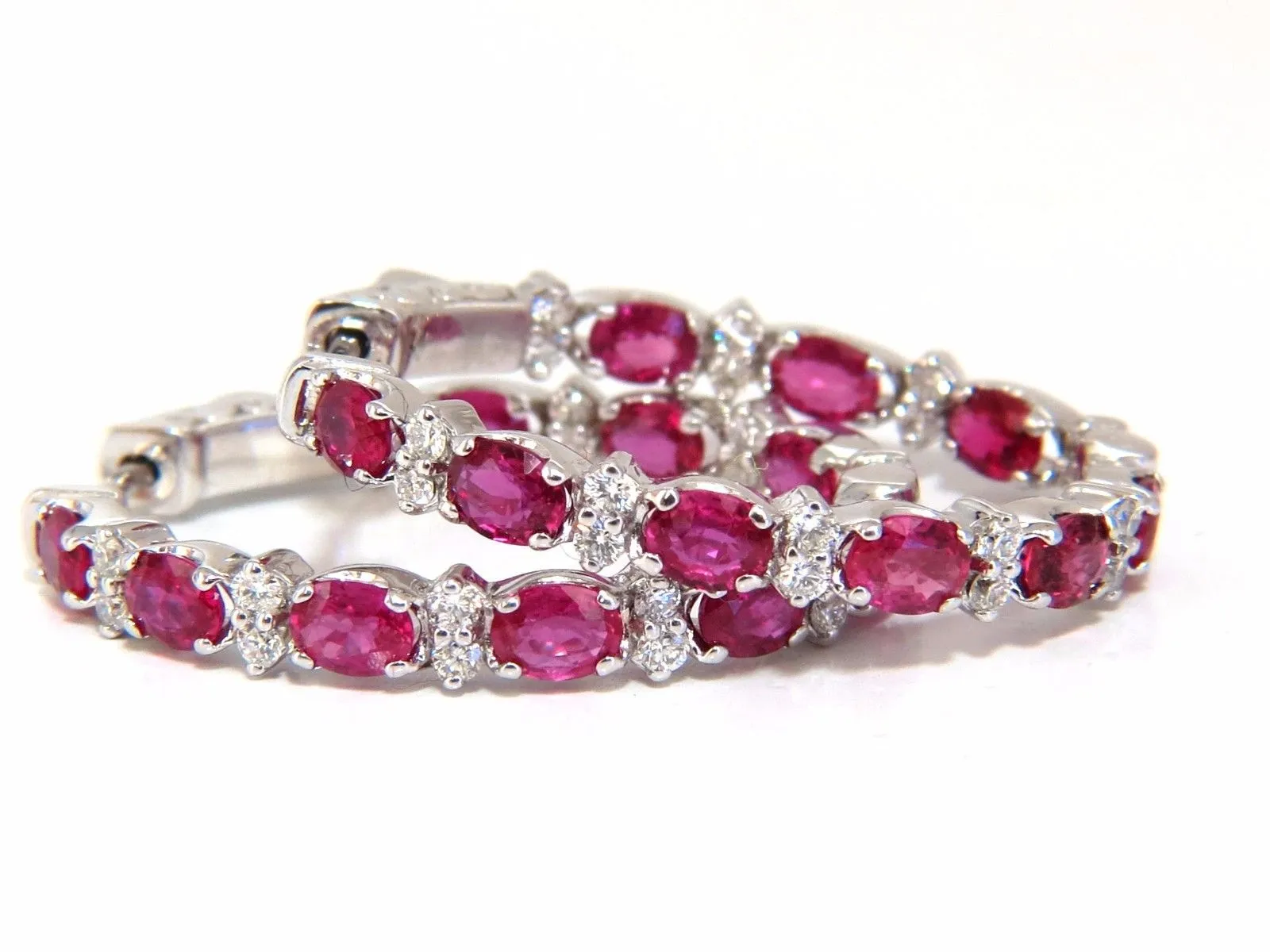 4.58ct natural red ruby diamond hoop earrings 14kt gold