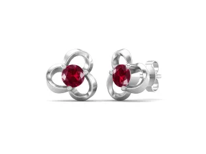 4mm Round Shape Ruby 925 Sterling Silver Solitaire Women Stud Earrings