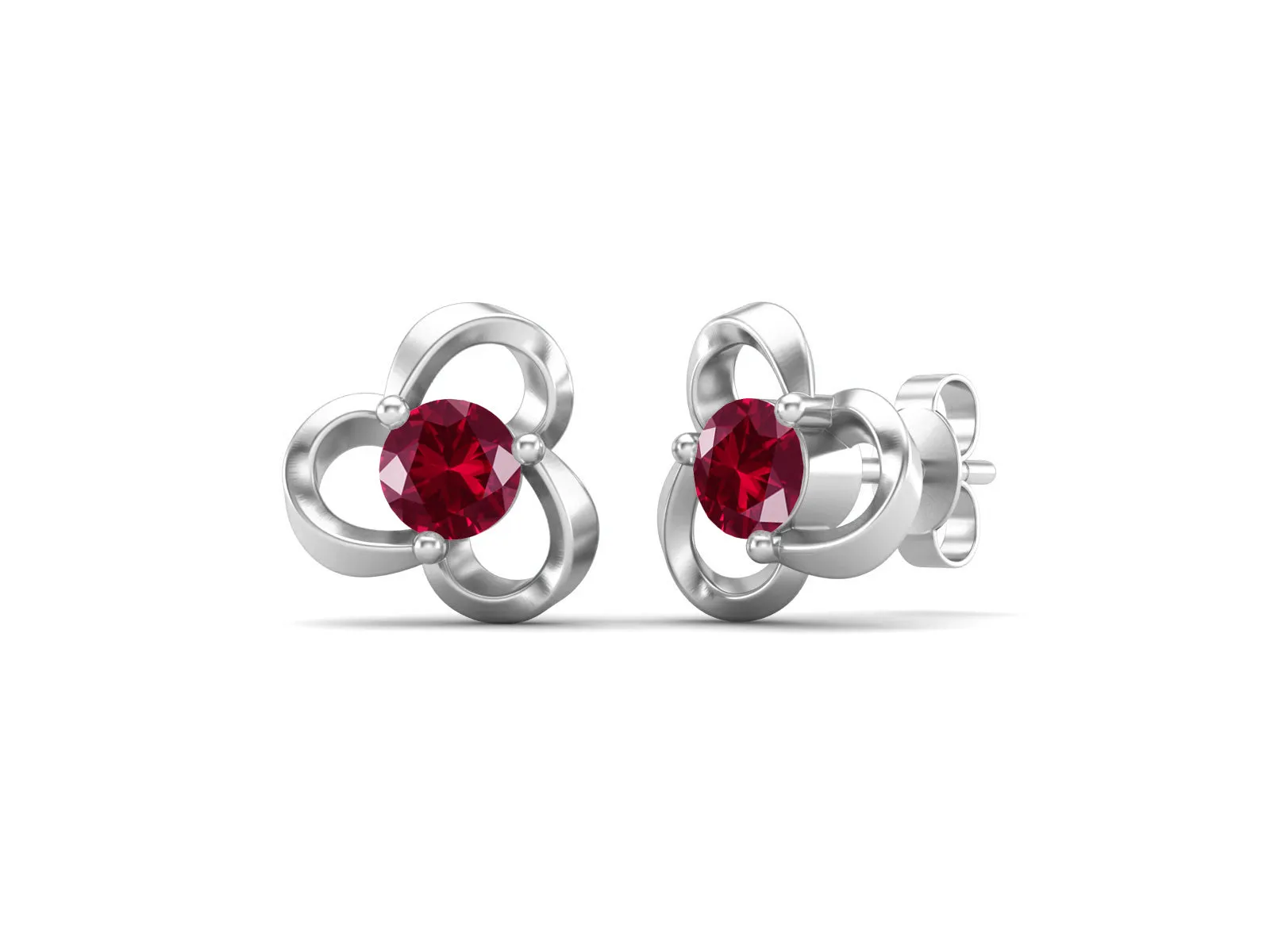 4mm Round Shape Ruby 925 Sterling Silver Solitaire Women Stud Earrings