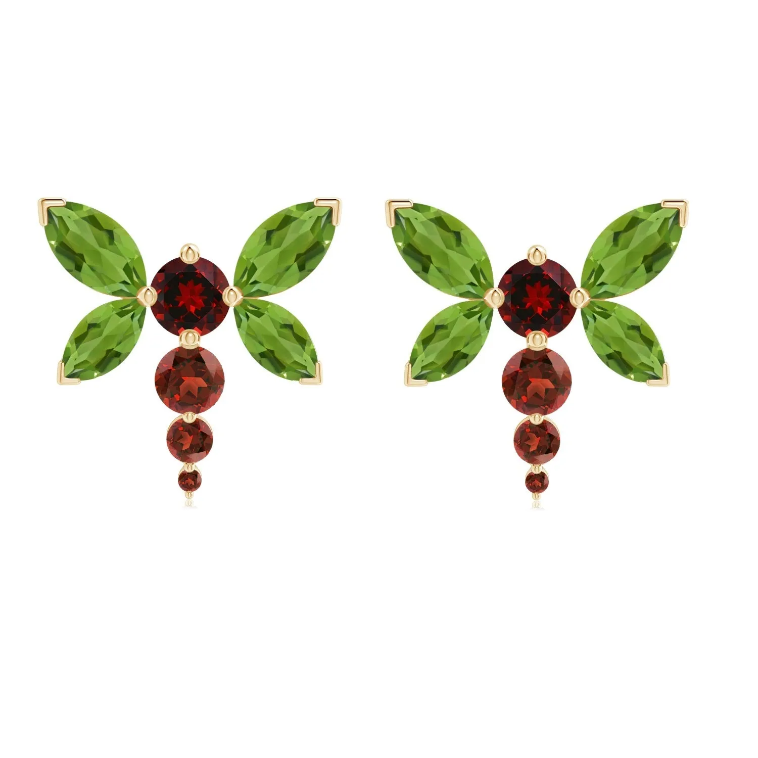 4X2 MM Marquise Peridot  925 Sterling Silver Gold Plated Women Butterfly Stud Earring