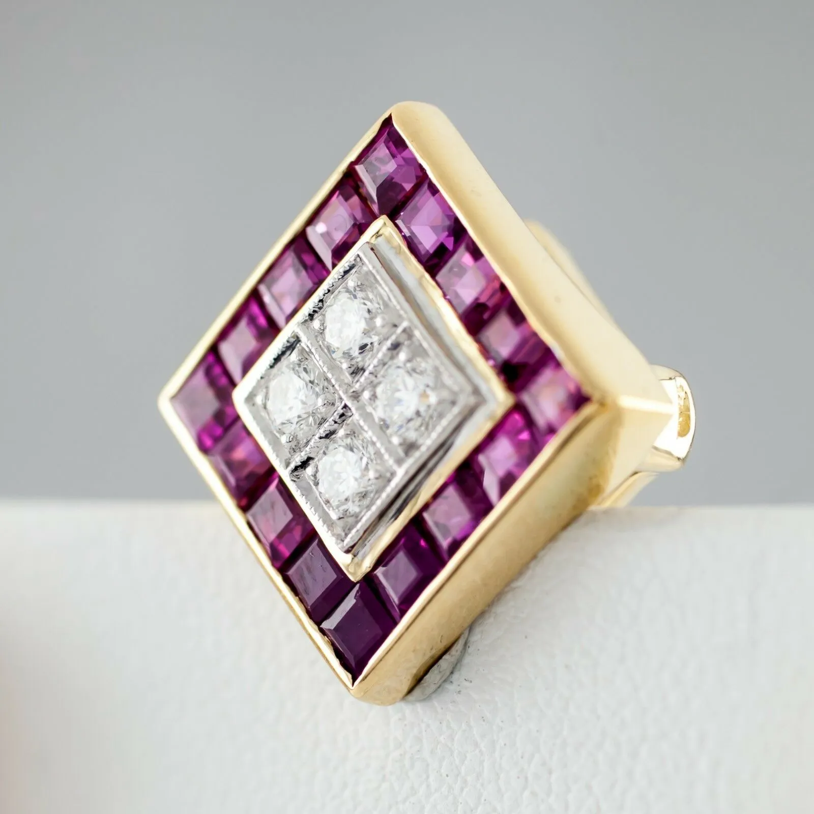 5.75 carat Ruby & 1.35 carat Diamond 18k Yellow Gold Earring and Pendant Set
