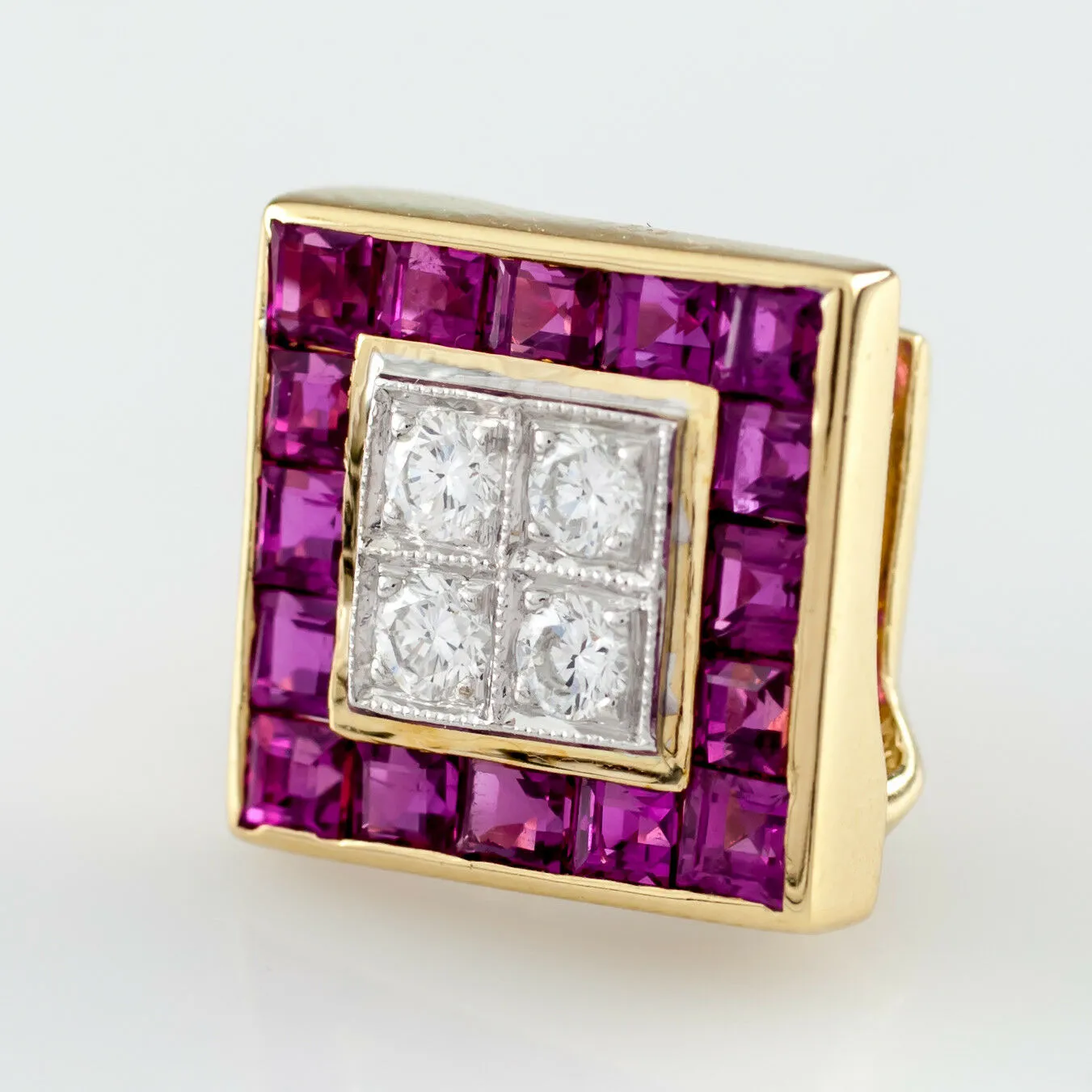 5.75 carat Ruby & 1.35 carat Diamond 18k Yellow Gold Earring and Pendant Set