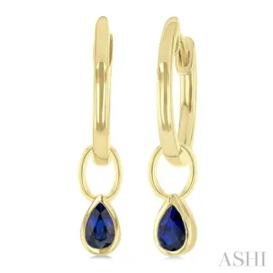 5x3 MM Bezel Set Pear Cut Sapphire Precious Fashion Huggie Earrings in 10K Yellow Gold