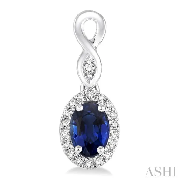 5x3 MM Oval Cut Sapphire and 1/6 ctw Round Cut Diamond Earrings in 10K White Gold