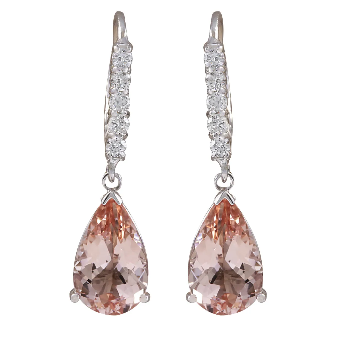 6.25 Carat Natural Morganite 14K White Gold Diamond Earrings