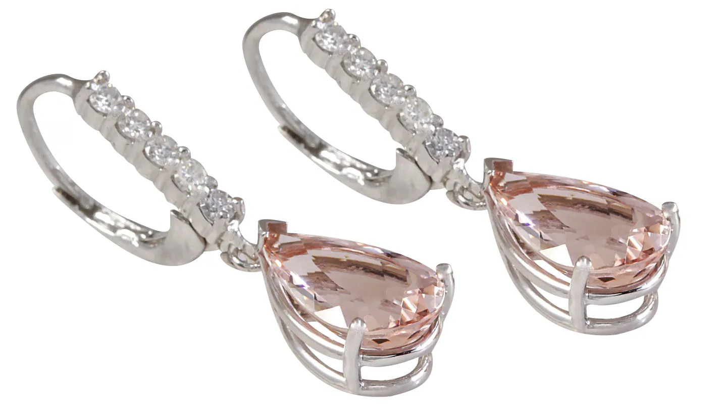 6.25 Carat Natural Morganite 14K White Gold Diamond Earrings