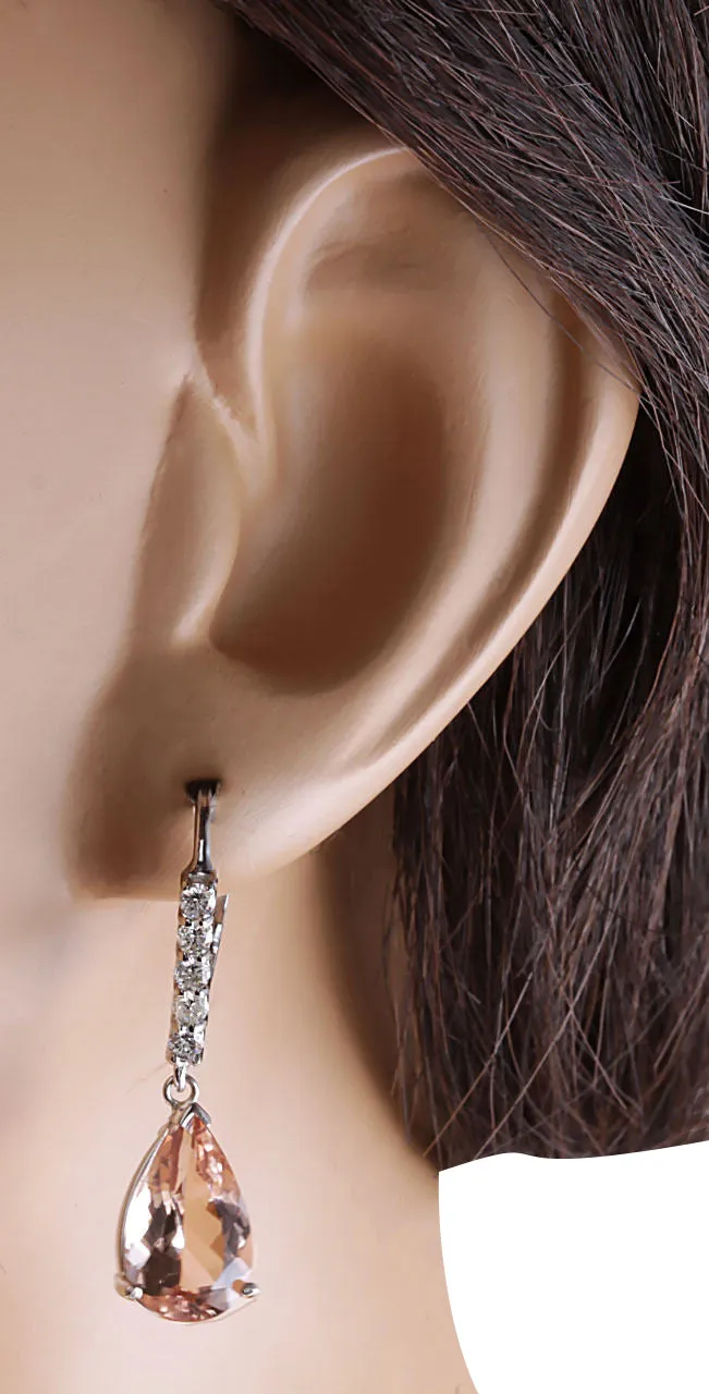 6.25 Carat Natural Morganite 14K White Gold Diamond Earrings