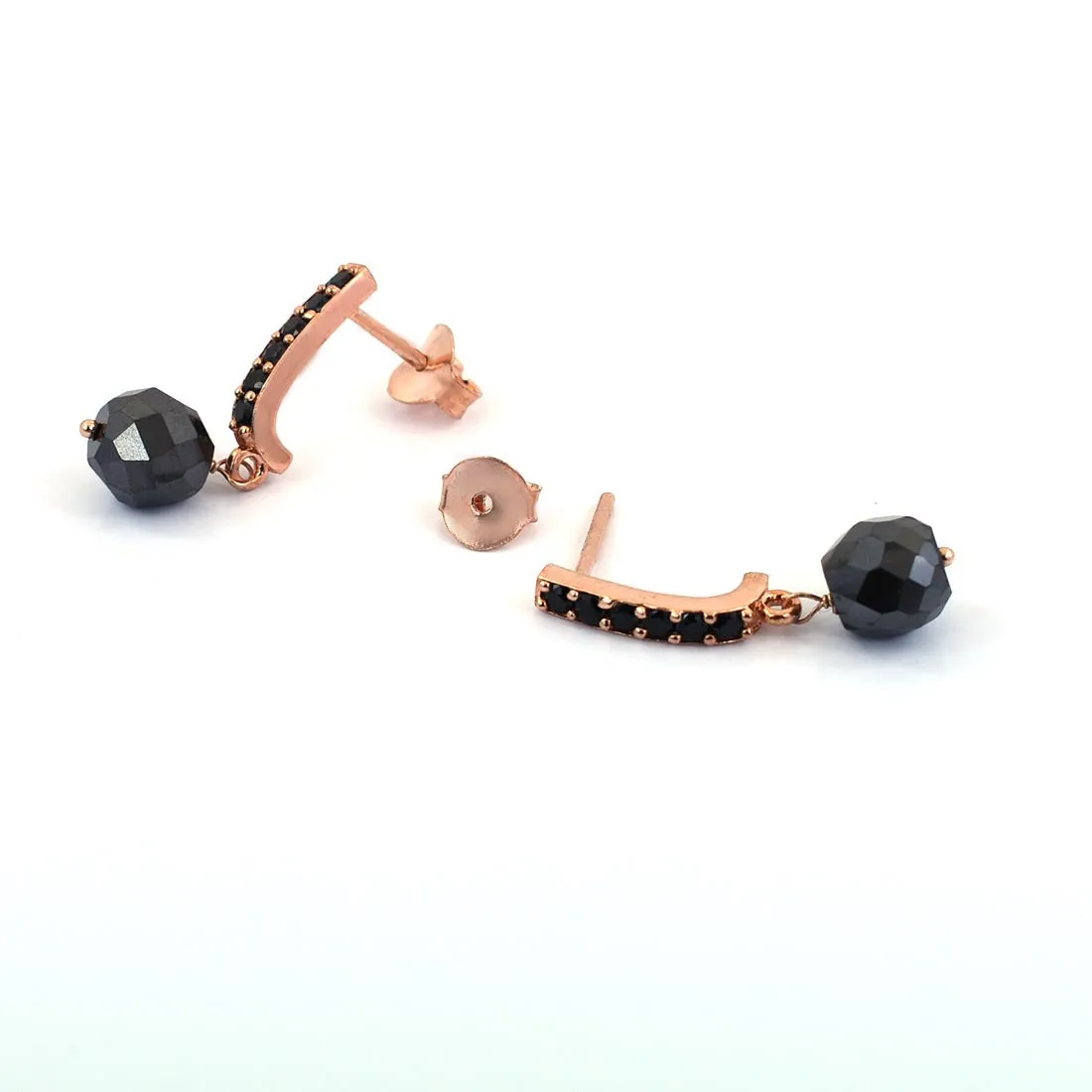 7 mm Certified Black Diamond Designer Bead Earrings in Rose Gold Finish, Great Style & Amazing Look