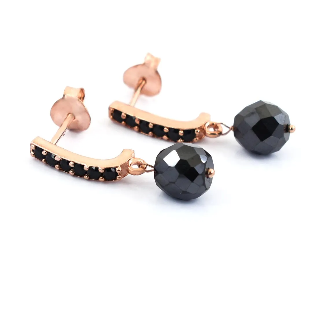 7 mm Certified Black Diamond Designer Bead Earrings in Rose Gold Finish, Great Style & Amazing Look