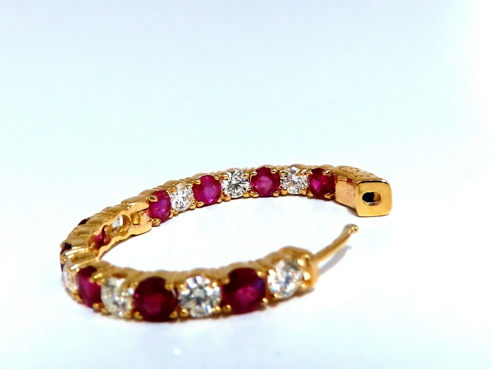7.19ct natural Ruby diamonds hoop earrings 14kt yellow gold inside out