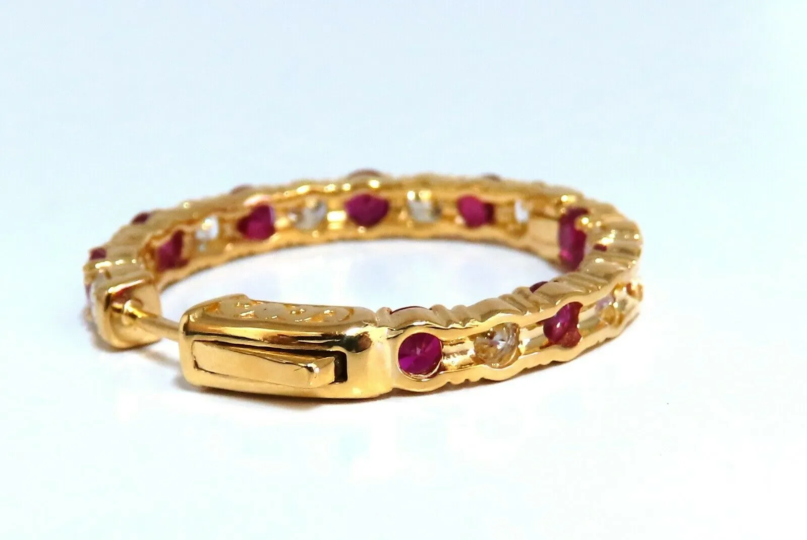 7.19ct natural Ruby diamonds hoop earrings 14kt yellow gold inside out