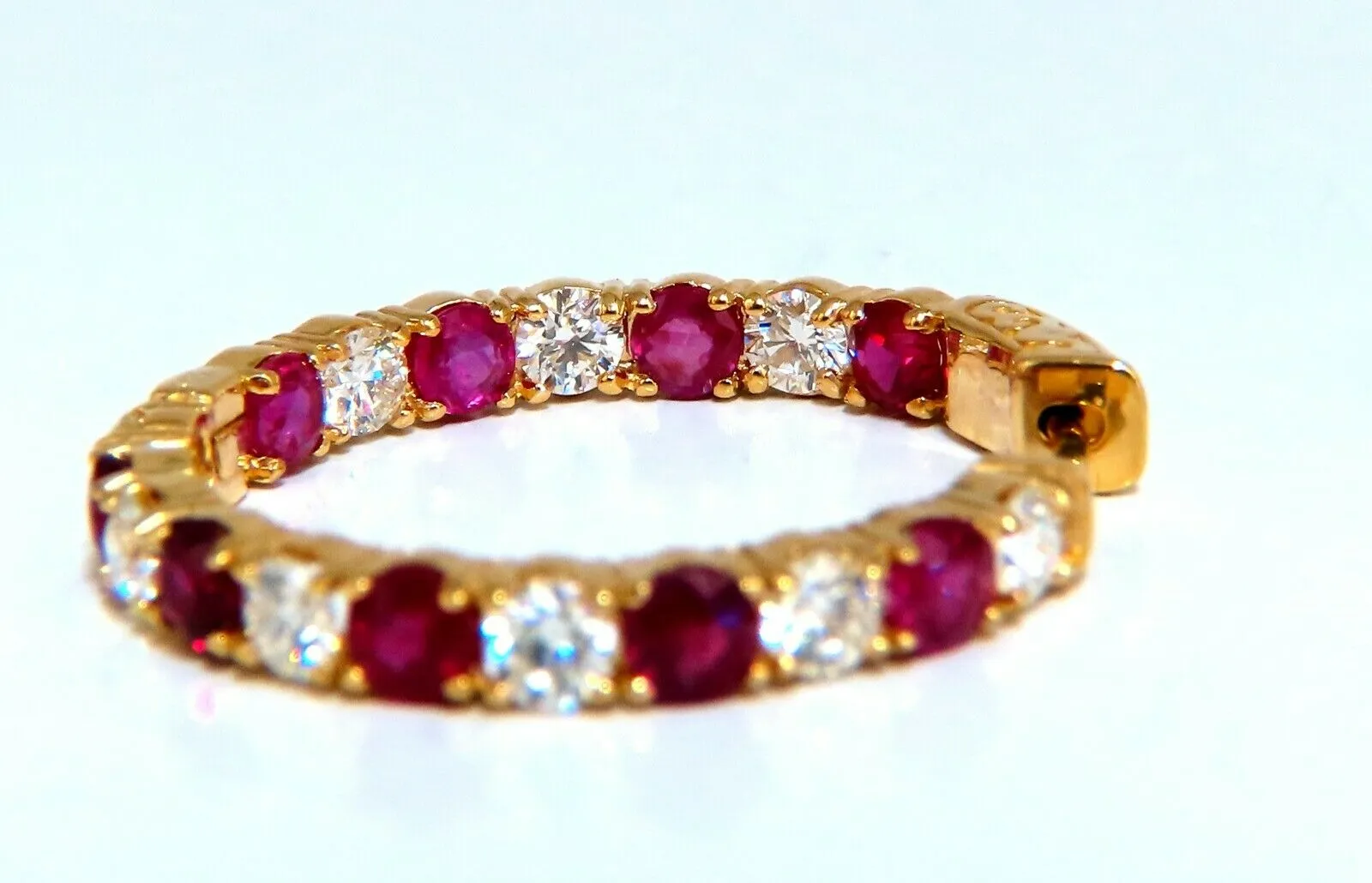 7.19ct natural Ruby diamonds hoop earrings 14kt yellow gold inside out
