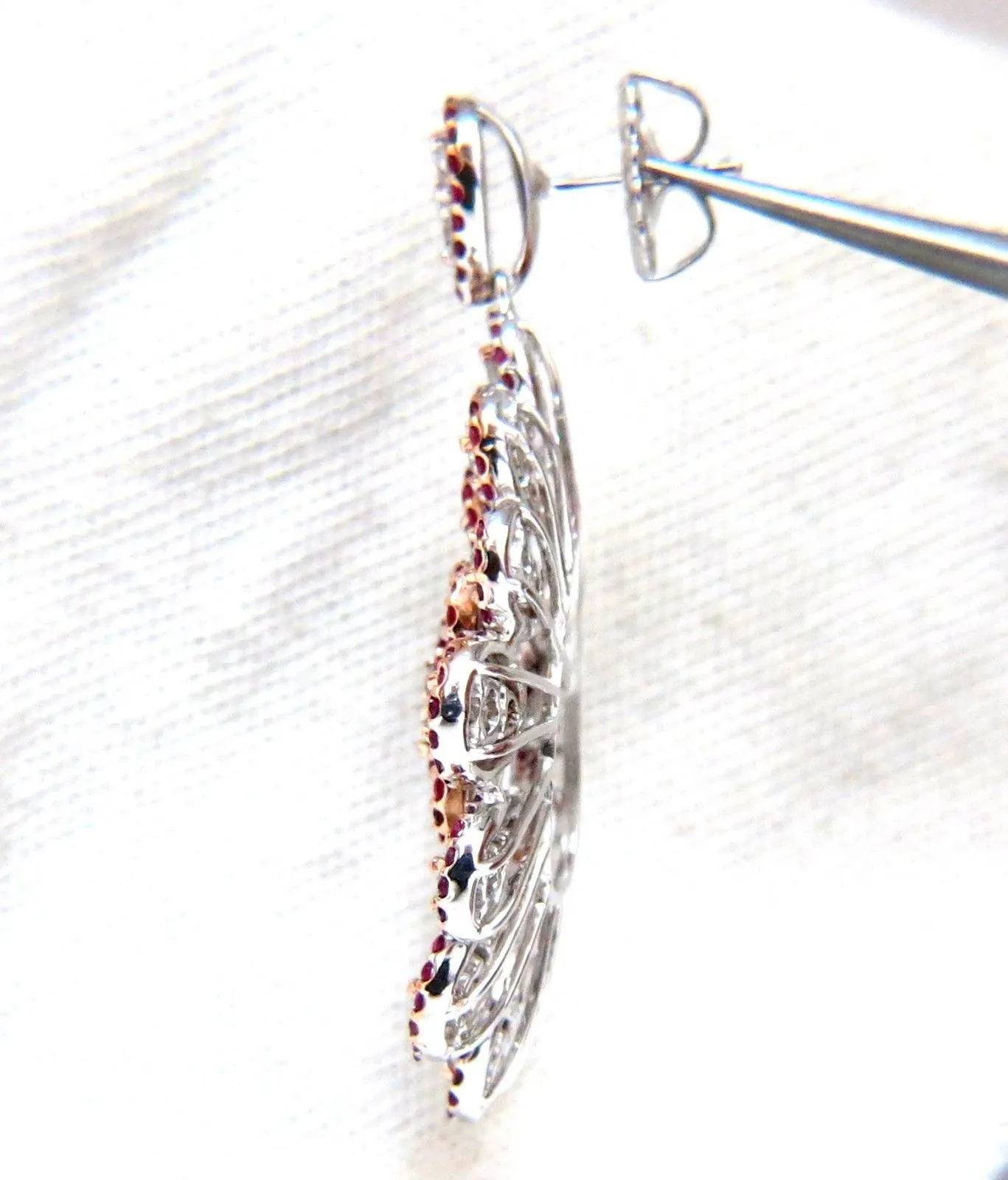 7.76ct Natural Ruby Diamond Dangle Chandelier cluster pendant earrings 14kt