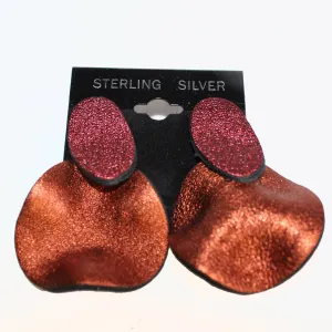 7PM Leather Jewels, Post Earrings, Waves, Copper