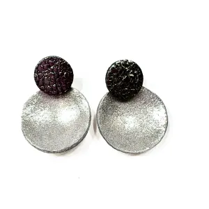 7PM Leather, Post Earrings, 3 Round Rows, Silver