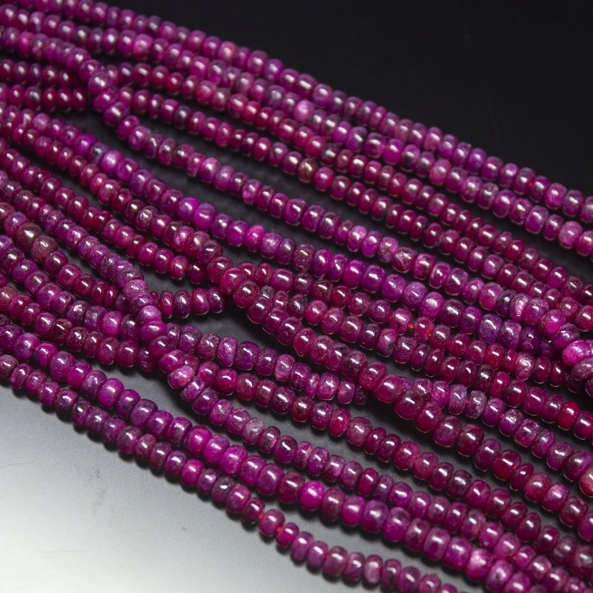 8 inches, 3-4mm, Natural Ruby Smooth Rondelle Loose Gemstone Beads, Natural Ruby, Natural Plain Beads, Ruby Beads