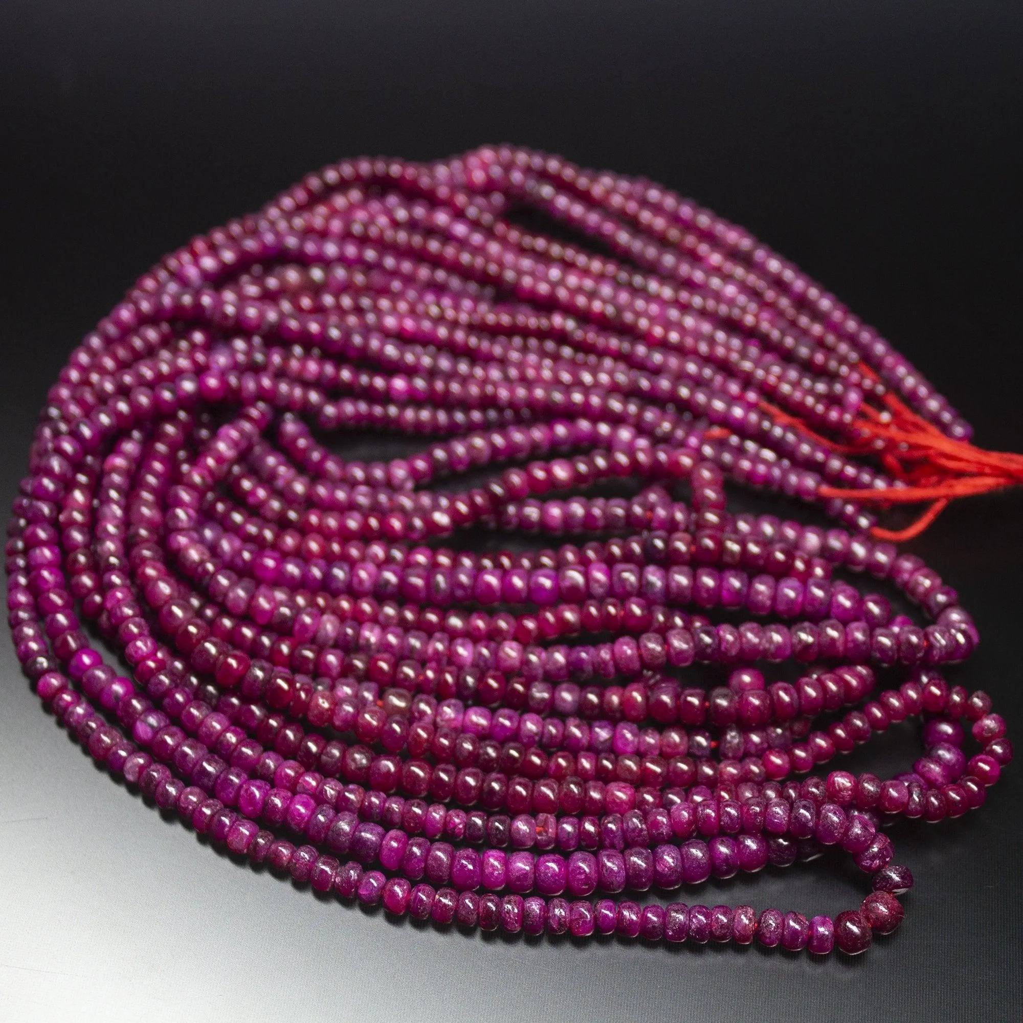 8 inches, 3-4mm, Natural Ruby Smooth Rondelle Loose Gemstone Beads, Natural Ruby, Natural Plain Beads, Ruby Beads