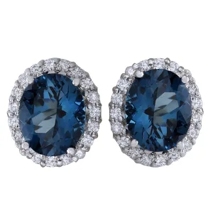 8.70 Carat Natural Topaz 14K White Gold Diamond Earrings