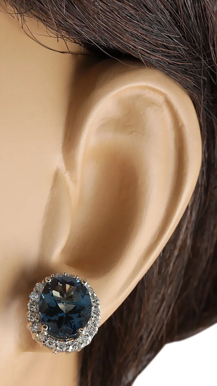 8.70 Carat Natural Topaz 14K White Gold Diamond Earrings