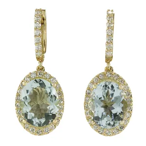 8.93 Carat Natural Aquamarine 14K Yellow Gold Diamond Earrings