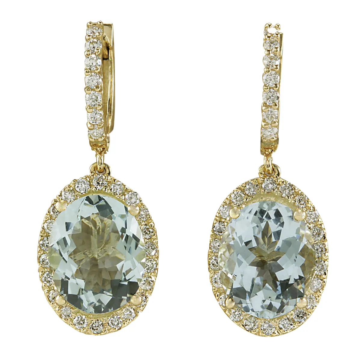 8.93 Carat Natural Aquamarine 14K Yellow Gold Diamond Earrings