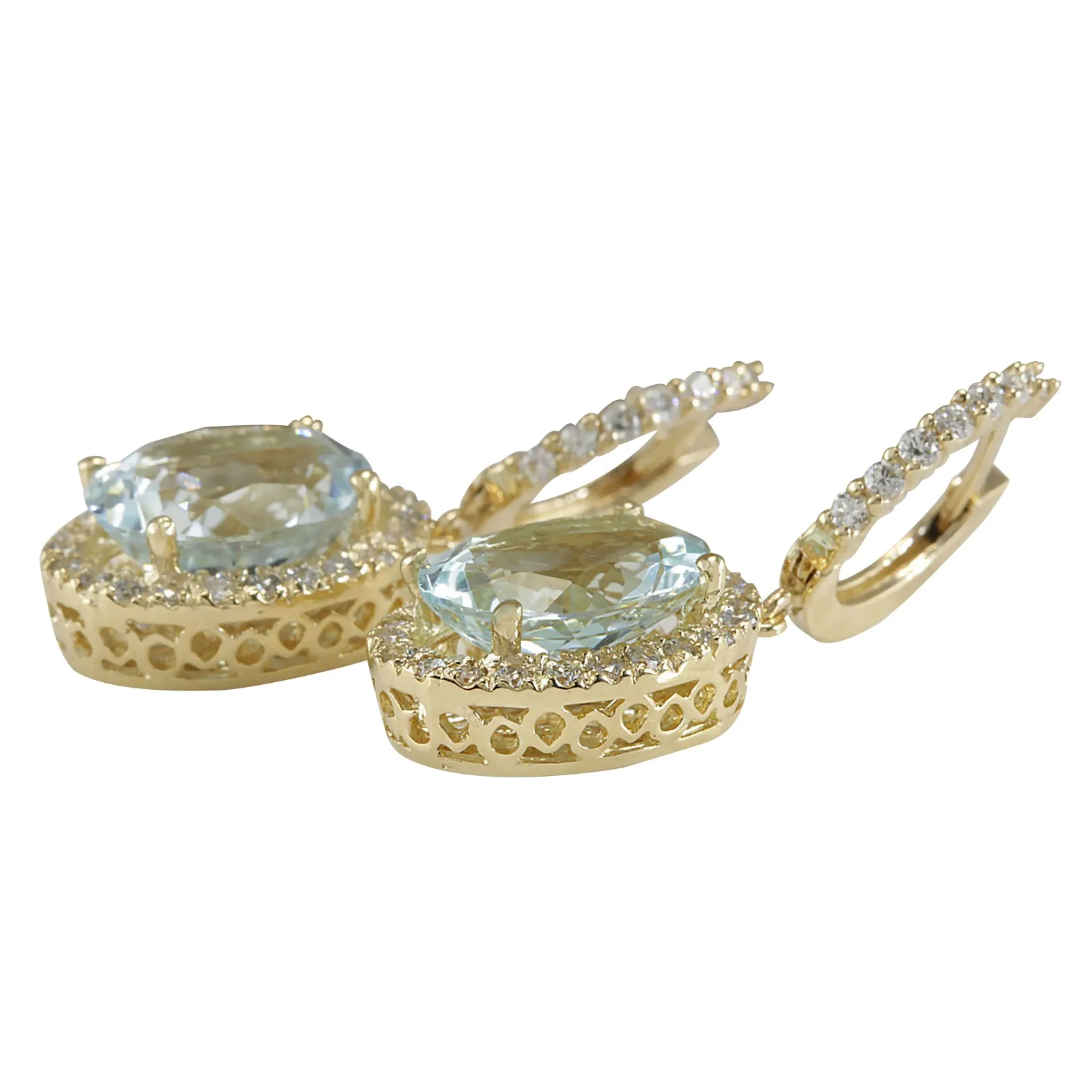 8.93 Carat Natural Aquamarine 14K Yellow Gold Diamond Earrings