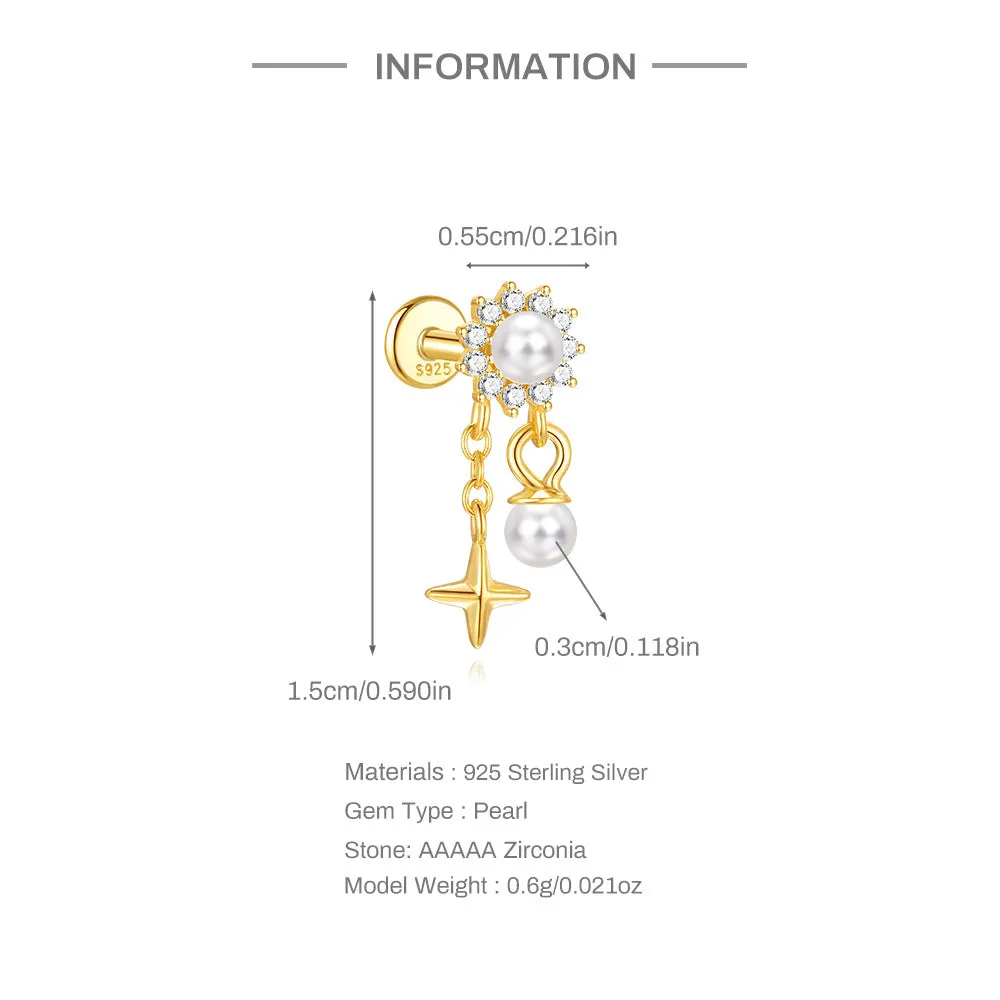 925 Silver Pearl Sun Star Flat Back Earrings