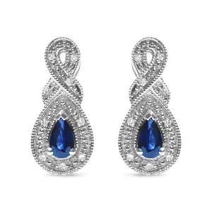 .925 Sterling Silver 4.5 x 3mm Pear Sapphire Gemstone and Diamond Accent Infinity Drop Stud Earrings (H-I Color, SI1-SI2 Clarity)