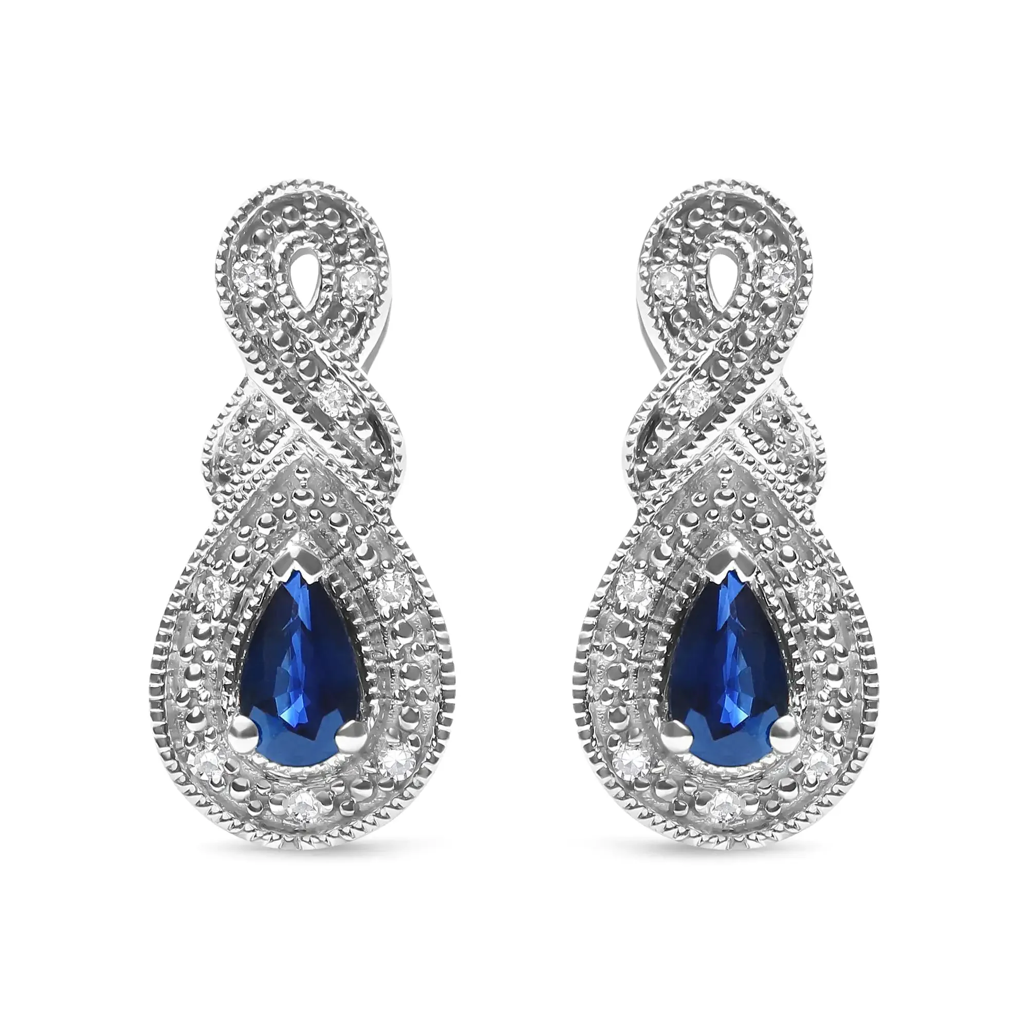 .925 Sterling Silver 4.5 x 3mm Pear Sapphire Gemstone and Diamond Accent Infinity Drop Stud Earrings (H-I Color, SI1-SI2 Clarity)