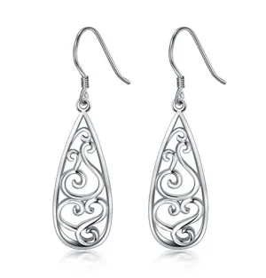 925 Sterling Silver Earrings, Filigree Teardrop Earrings