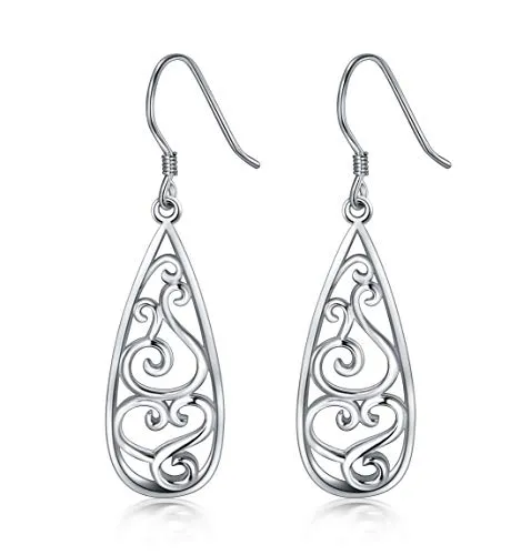 925 Sterling Silver Earrings, Filigree Teardrop Earrings