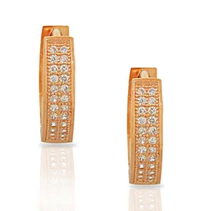 925 Sterling Silver Rose Gold-Tone White Round CZ Womens Hoop Huggie Earrings